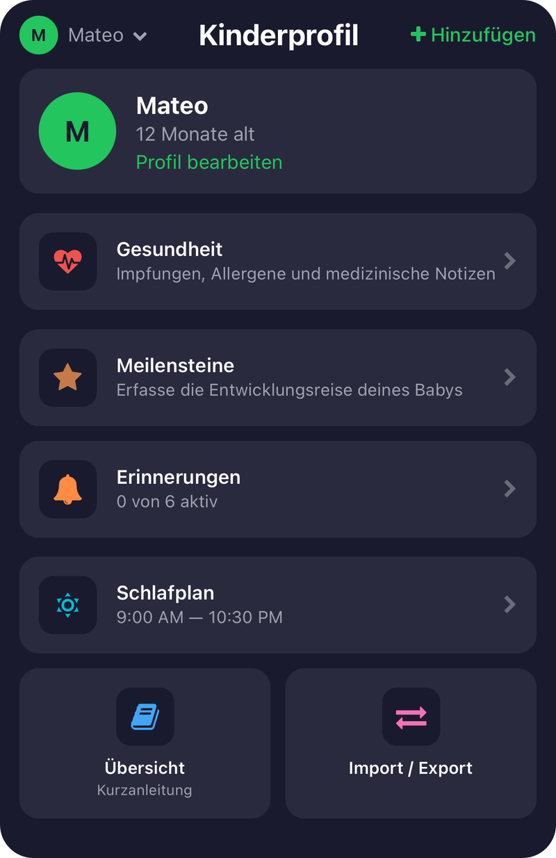 Baby-Tab Übersicht