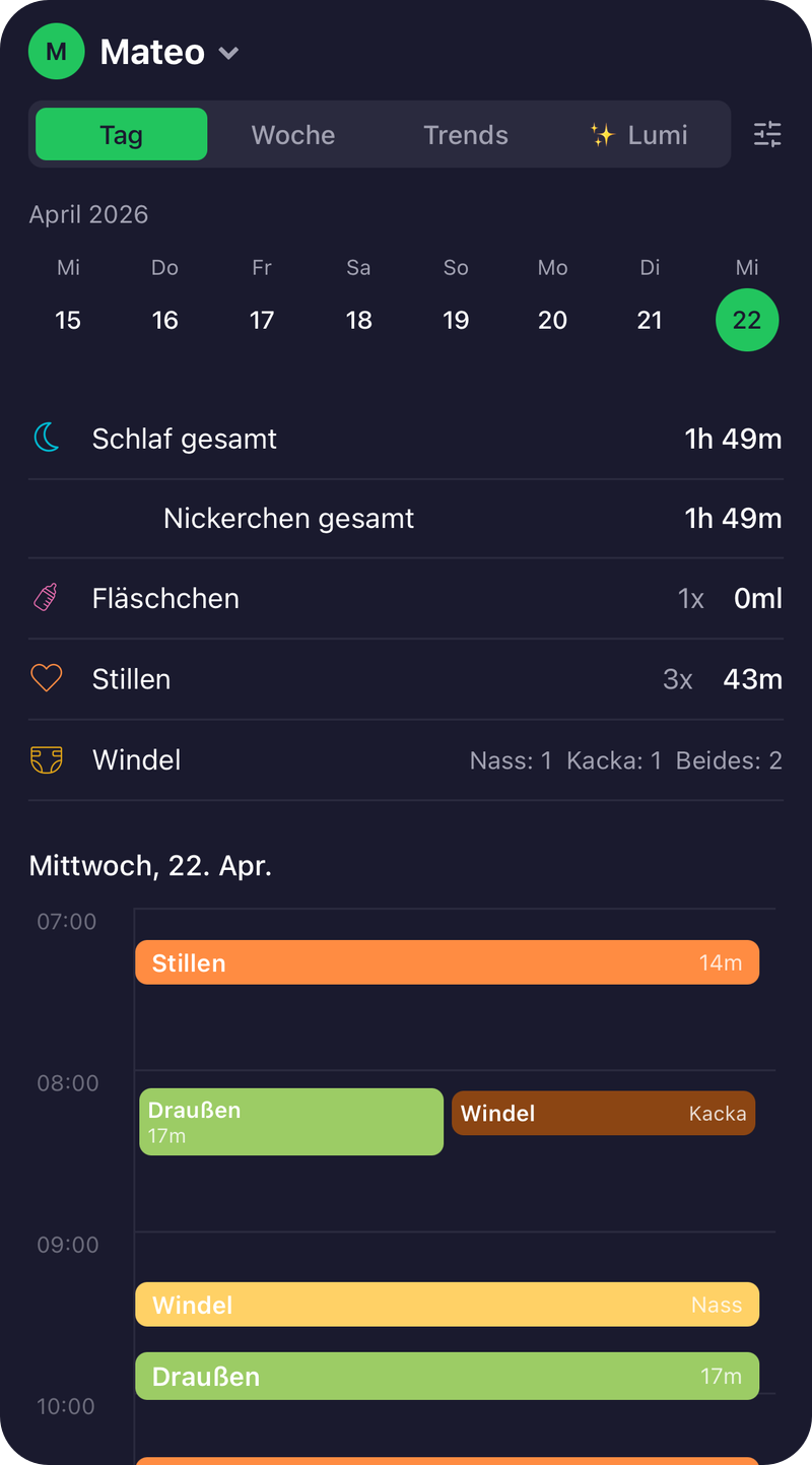 Berichte-Tab, Tagesansicht