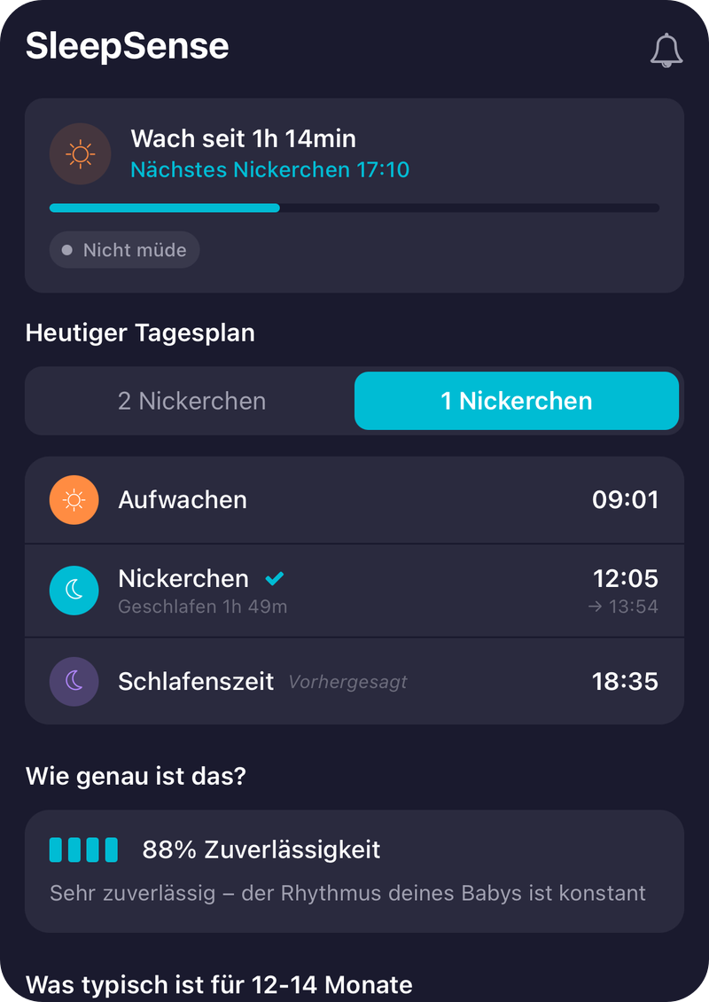 SleepSense-Countdown und Tagesplan