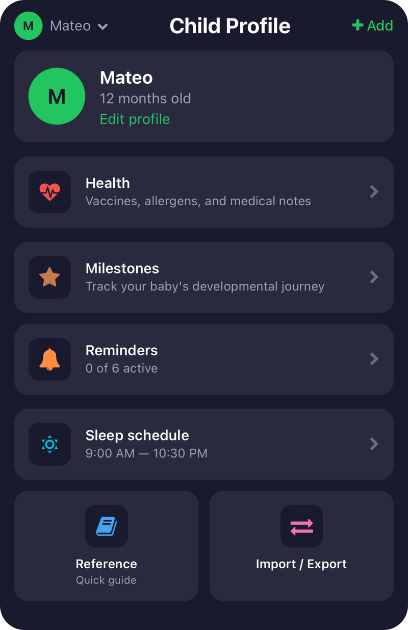 Baby tab dashboard