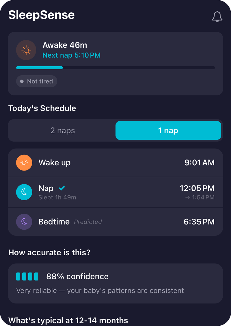 SleepSense countdown and today's schedule