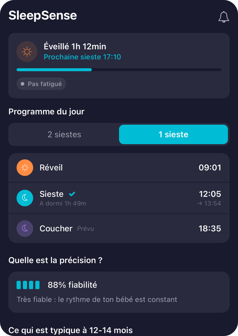 Compte à rebours SleepSense et programme du jour