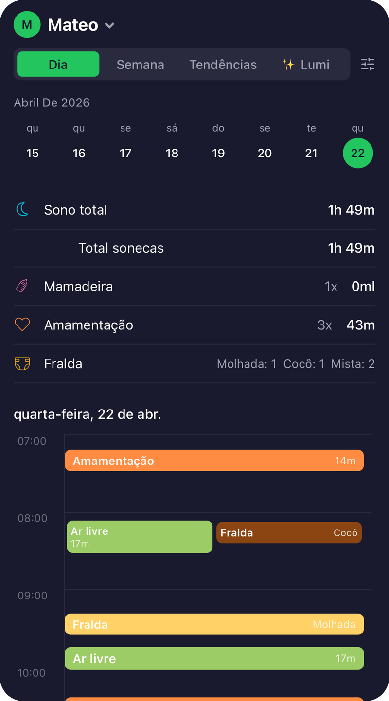 Aba de Relatórios, visão de Dia