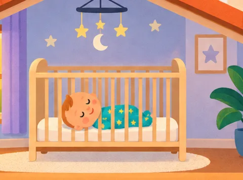 Das Baby macht oben im Kinderzimmer ein Nickerchen.