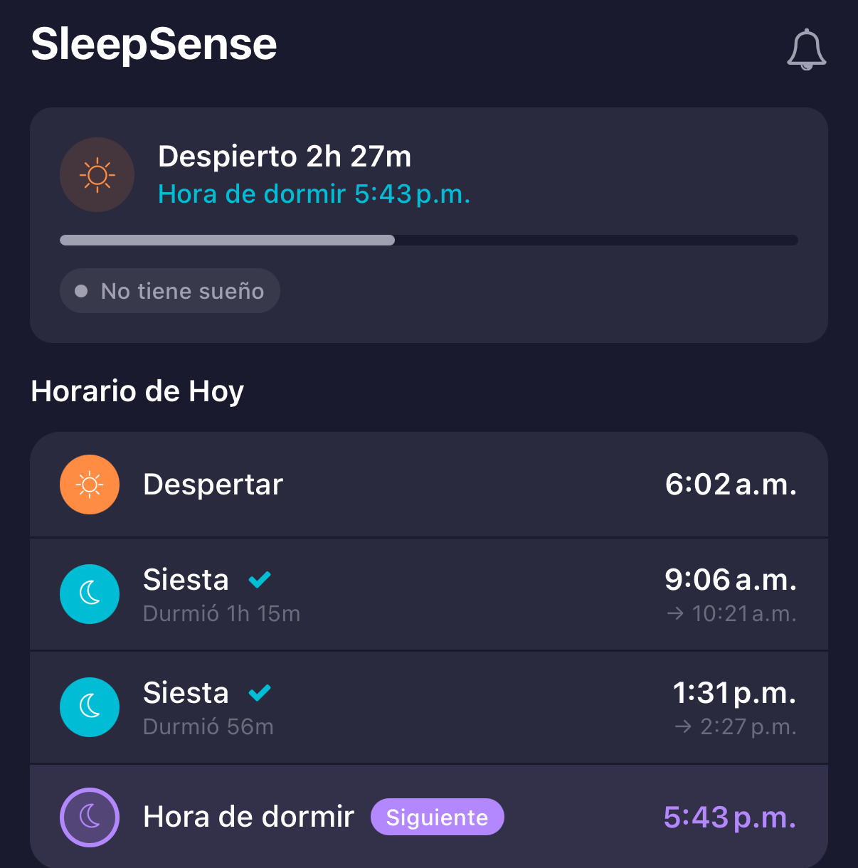 SleepSense prediciendo la próxima siesta en la app de nappi