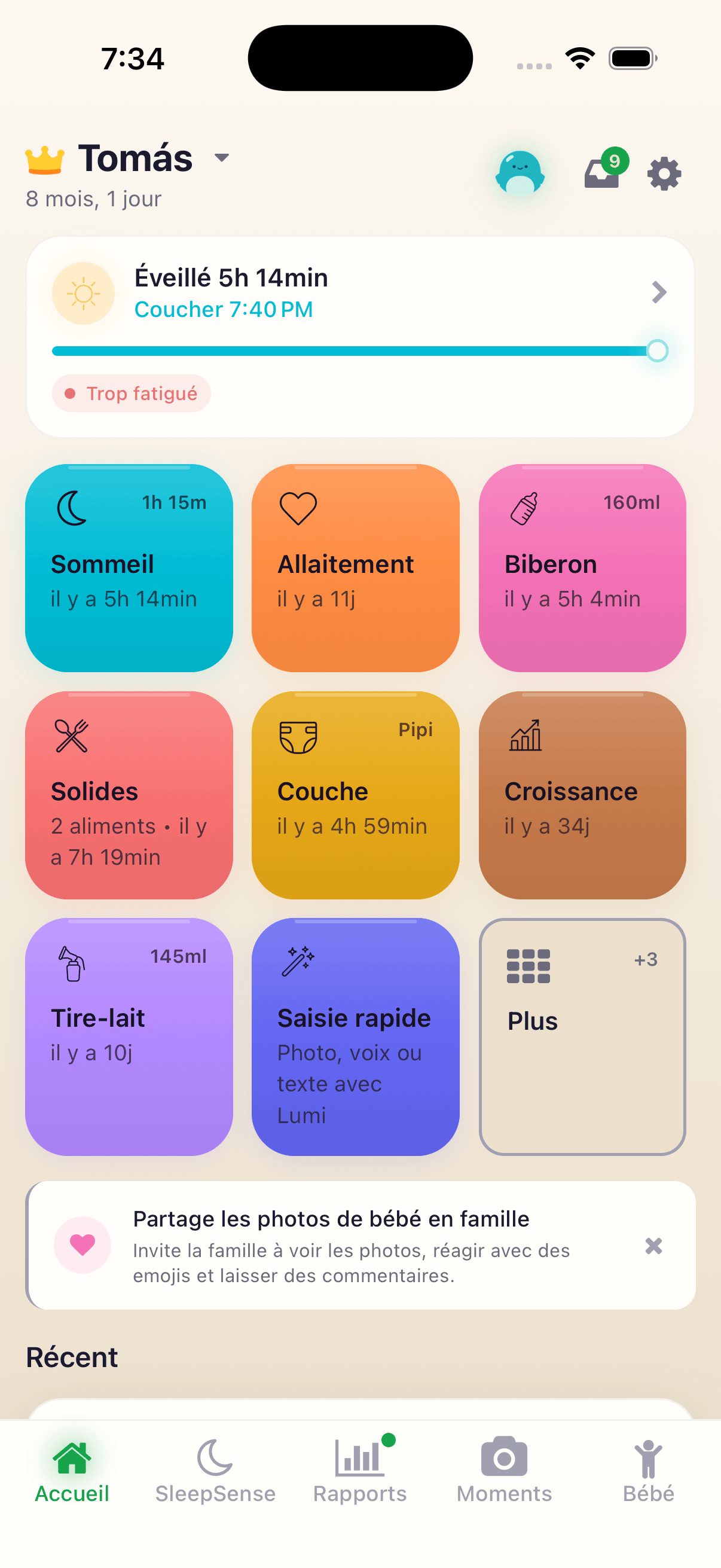 Tableau de bord d'accueil de nappi