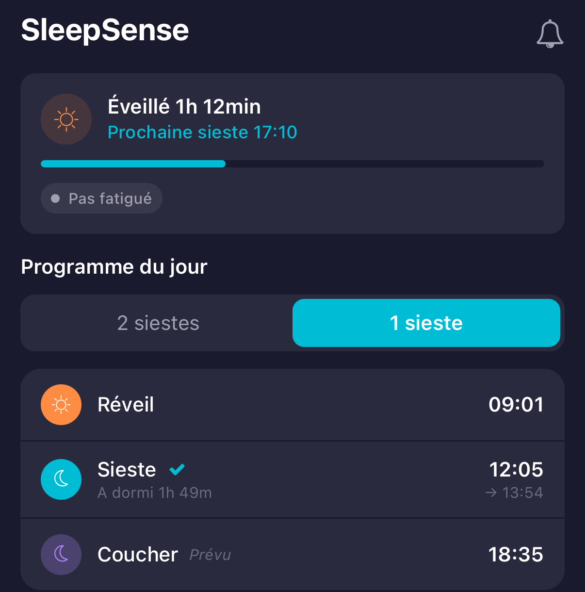 SleepSense qui prédit la prochaine sieste dans l'application nappi