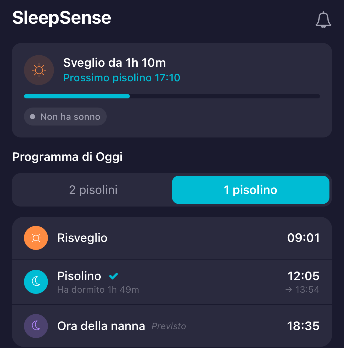 SleepSense che prevede il prossimo pisolino nell'app nappi